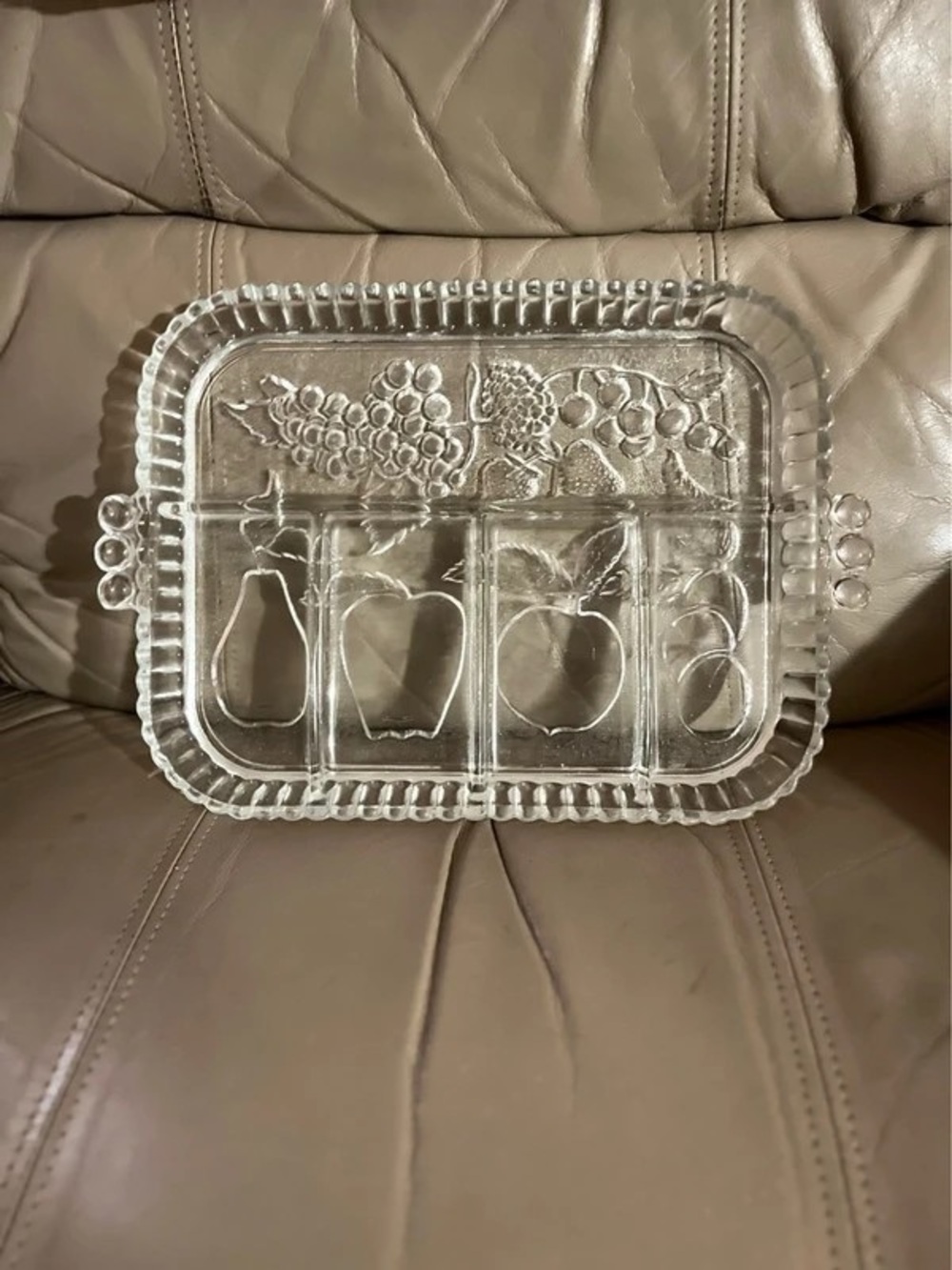 Clear Glass Divided Fruit Motif Serving Tray